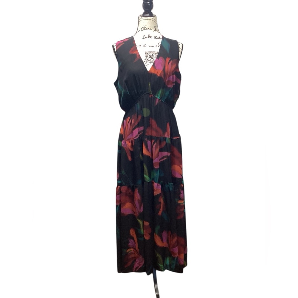 Robbie Bee Empire waist sleeveless Wedding Guest midi dress black floral size 12 - Picture 3 of 13